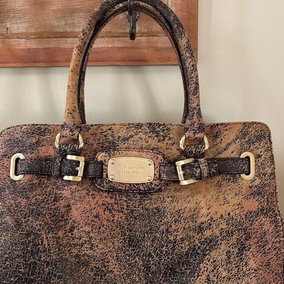 Michael Kors Distressed Black and Tan Satchel - Picture 1 of 10